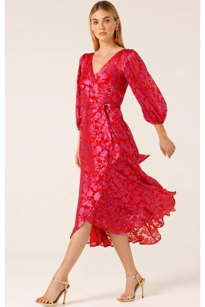 Lily Fire Wrap Dress - Red Pink Floral