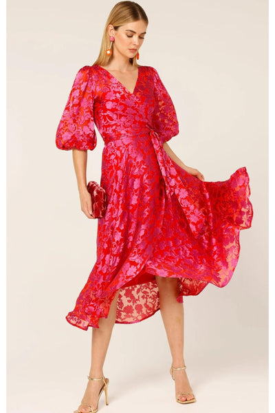 Lily Fire Wrap Dress - Red Pink Floral