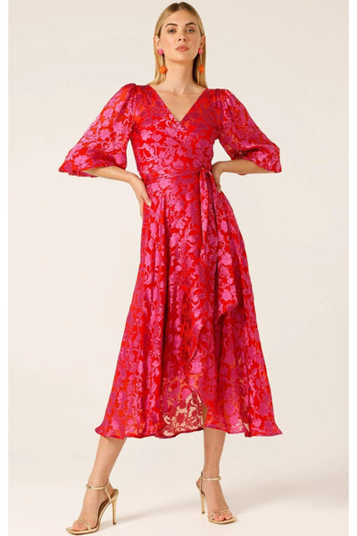 Lily Fire Wrap Dress - Red Pink Floral