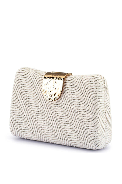 Lindy Woven Clutch - White