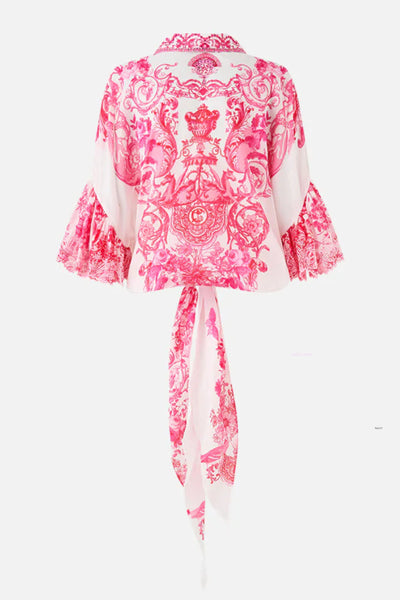 Tie Front Shirt with Sleeve Frill - Livin La Vida Rosa