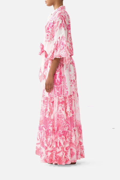 Tie Front Shirt with Sleeve Frill - Livin La Vida Rosa