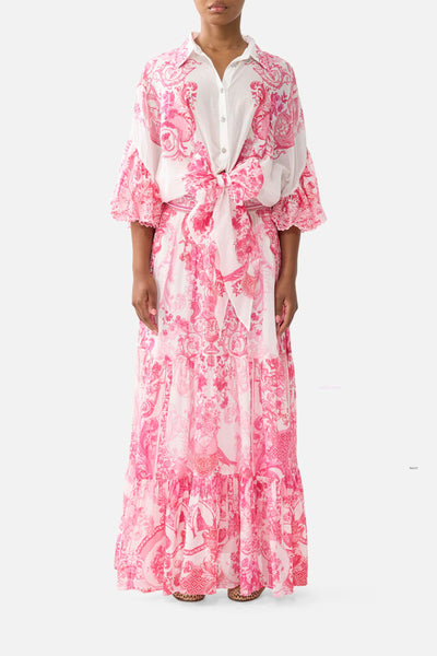 Tie Front Shirt with Sleeve Frill - Livin La Vida Rosa