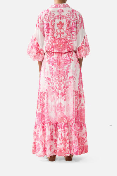 Tie Front Shirt with Sleeve Frill - Livin La Vida Rosa