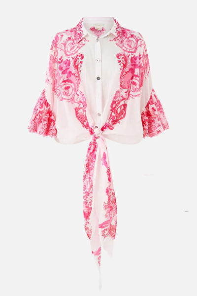 Tie Front Shirt with Sleeve Frill - Livin La Vida Rosa
