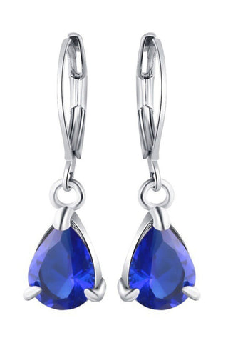 Liz Crystal Teardrop Earrings - Blue Silver