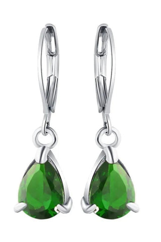 Liz Crystal Teardrop Earrings - Green Silver