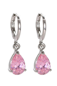 Liz Crystal Teardrop Earrings - Pink Silver