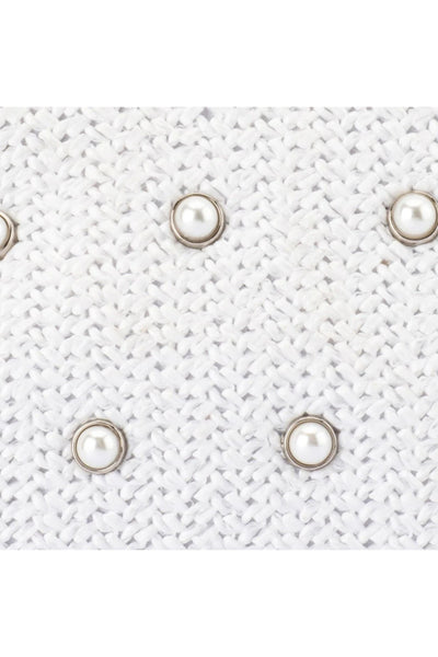 Kaia Studded Woven Clutch - White