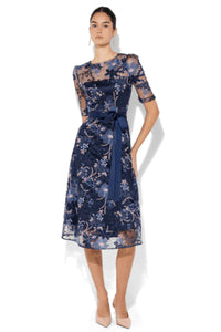 Loren Lace Midi Dress - Navy Pink