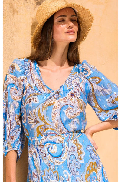 Los Padres Midi Dress - Sky Blue Paisley