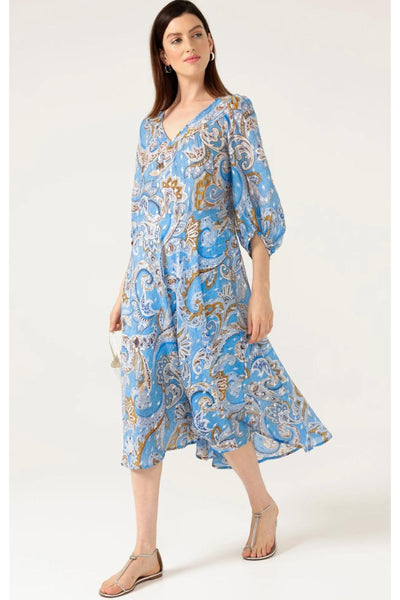 Los Padres Midi Dress - Sky Blue Paisley