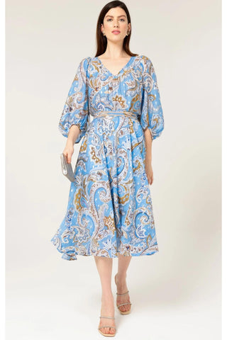 Los Padres Midi Dress - Sky Blue Paisley