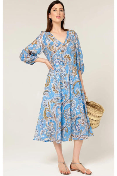 Los Padres Midi Dress - Sky Blue Paisley SIZE 16 ONLY