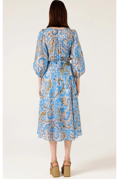 Los Padres Midi Dress - Sky Blue Paisley SIZE 16 ONLY