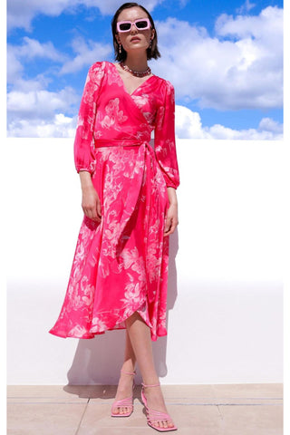 Lotus Flower Wrap Dress - Hot Pink SIZE 8 ONLY