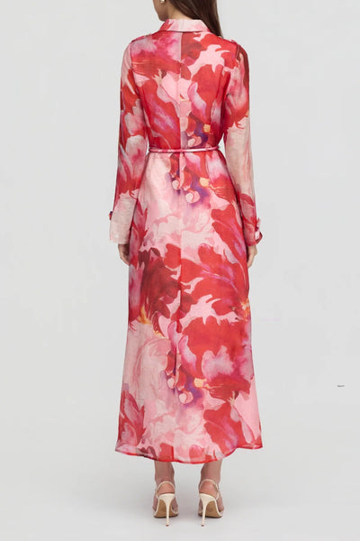 Louna Maxi Shirt Dress - Pink Red Floral