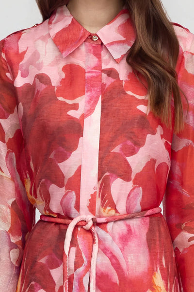 Louna Maxi Shirt Dress - Pink Red Floral