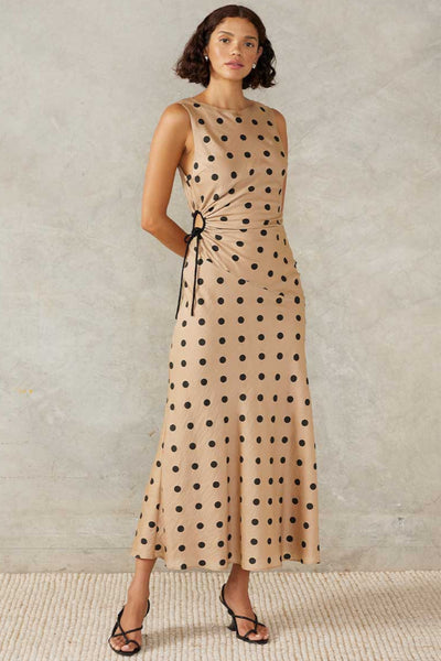 Lucinda Midi Dress - Mocha Black Polka