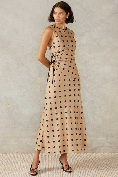 Lucinda Midi Dress - Mocha Black Polka