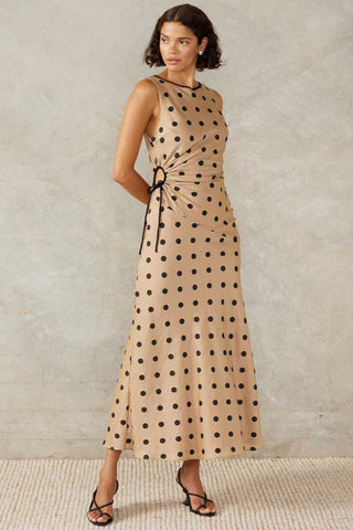 Lucinda Midi Dress - Mocha Black Polka