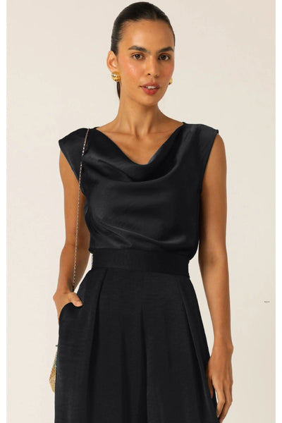 Luxe Cowl Bias Top - Black
