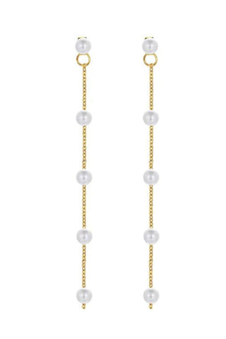 Lynn Chain Pearl Drop Earrings - Gold