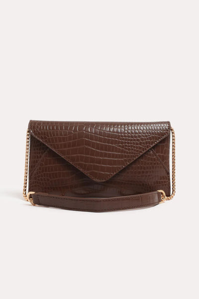 Madeleine Croc Envelope Cross Body Bag - Chocolate
