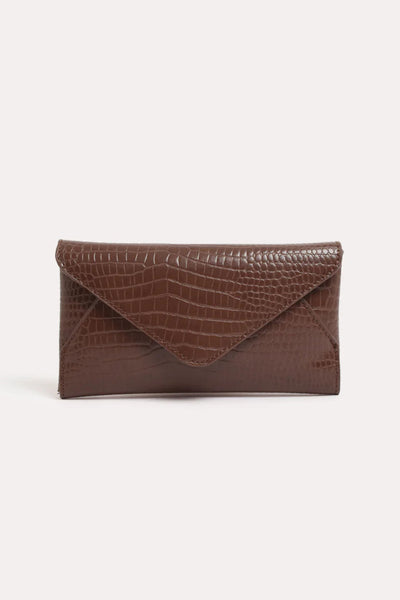 Madeleine Croc Envelope Cross Body Bag - Chocolate