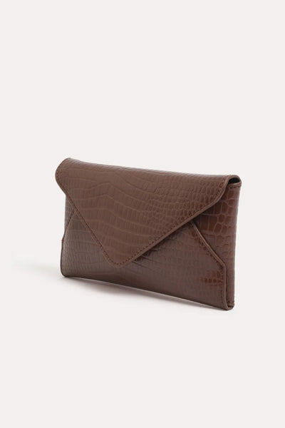 Madeleine Croc Envelope Cross Body Bag - Chocolate