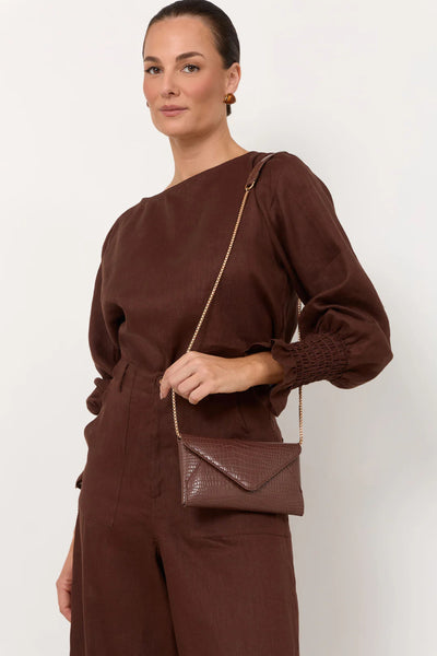 Madeleine Croc Envelope Cross Body Bag - Chocolate