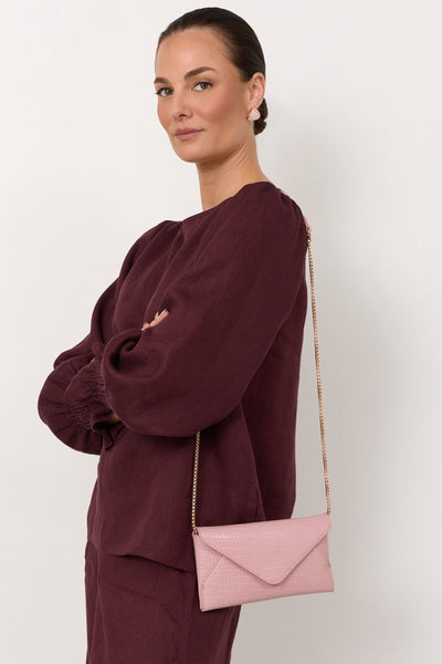 Madeleine Croc Envelope Cross Body Bag - Pink