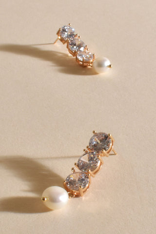 Madonna Pearl Jewel Drop Earrings - Crystal Gold