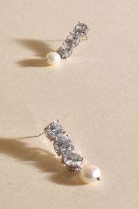 Madonna Pearl Jewel Drop Earrings - Crystal Silver