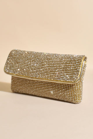 Malia Foldover Diamante Clutch - Gold