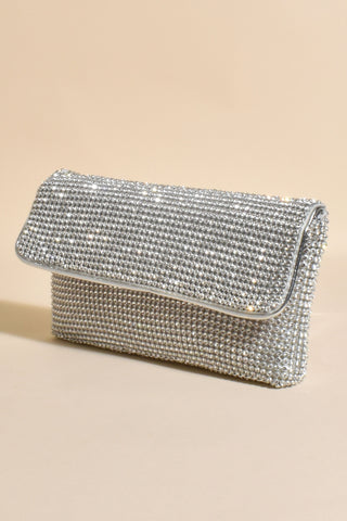 Malia Foldover Diamante Clutch - Silver