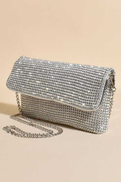 Malia Foldover Diamante Clutch - Silver