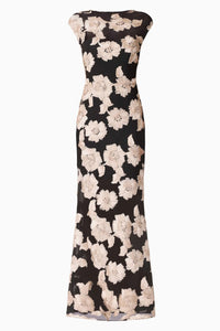 Margaux Fit and Flare Gown - Black Gold Floral