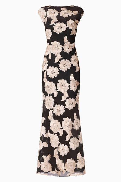 Margaux Fit and Flare Gown - Black Gold Floral