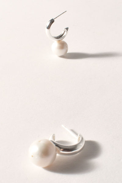 Marina Pearl Drop Chubby Hoops - Silver