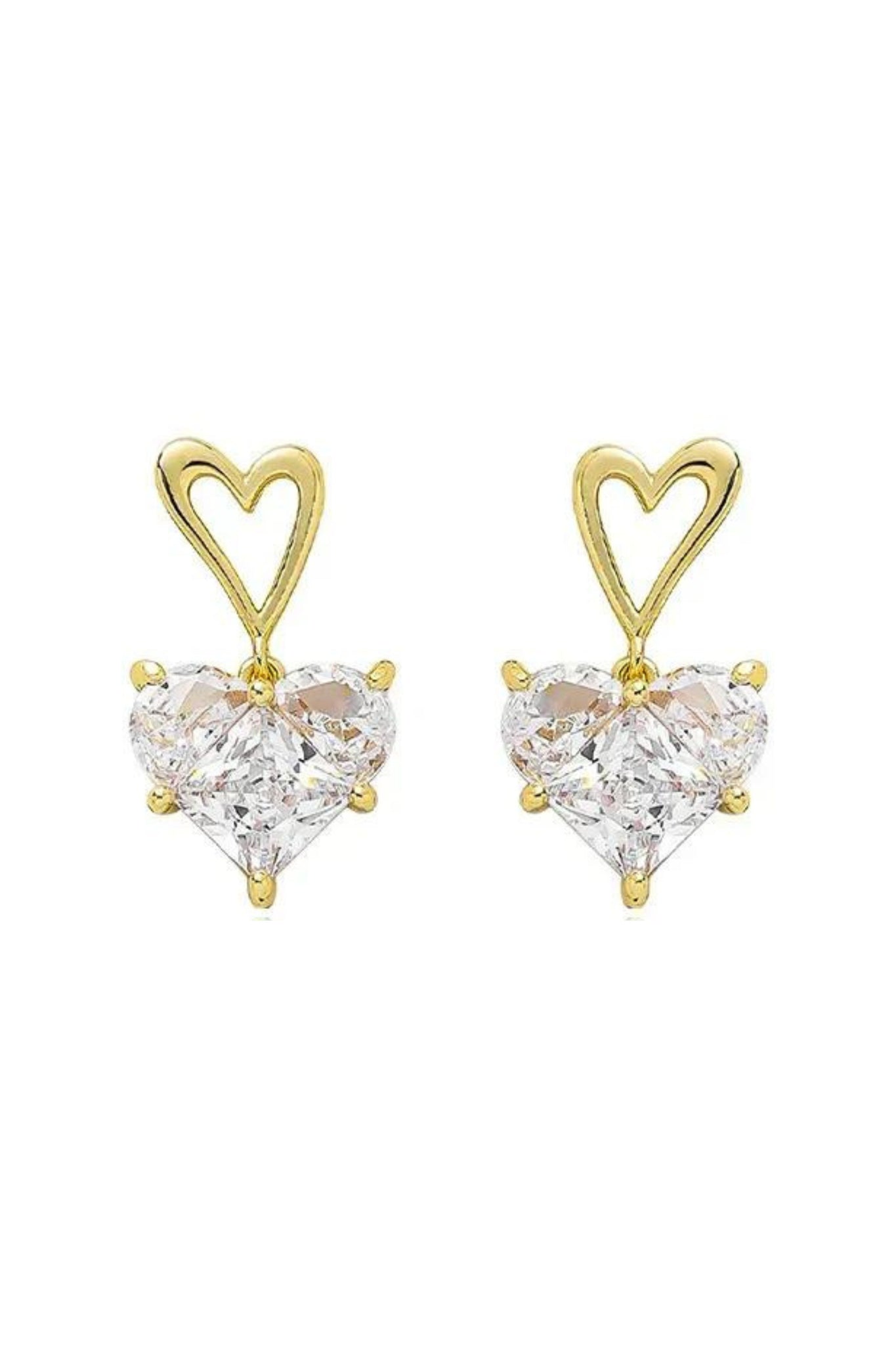 Maude Crystal Heart Earrings - Gold
