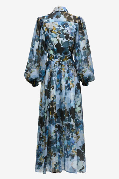 Maxi Shirt Dress - Dark Blue Floral