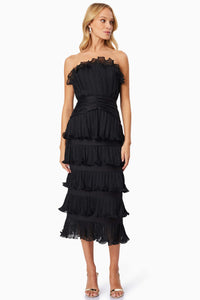 Maya Pleated Midi Dress - Black