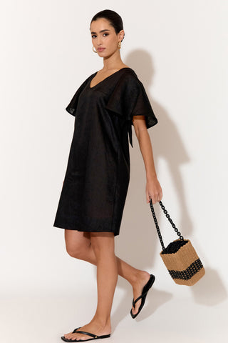 Melia Woven Bucket Resin Chain Bag - Black