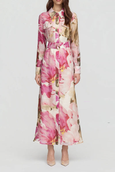 Melinda Maxi Shirt Dress - Pink Olive Floral