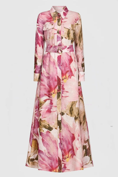 Melinda Maxi Shirt Dress - Pink Olive Floral