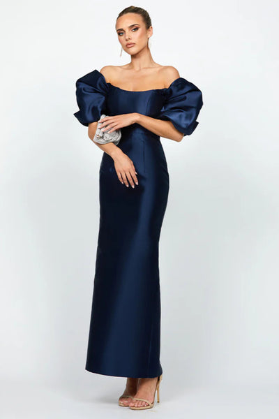 Meredith Puff Sleeve Scooped Gown - Navy