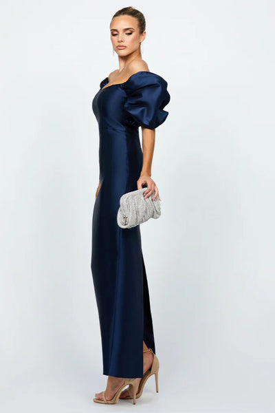 Meredith Puff Sleeve Scooped Gown - Navy