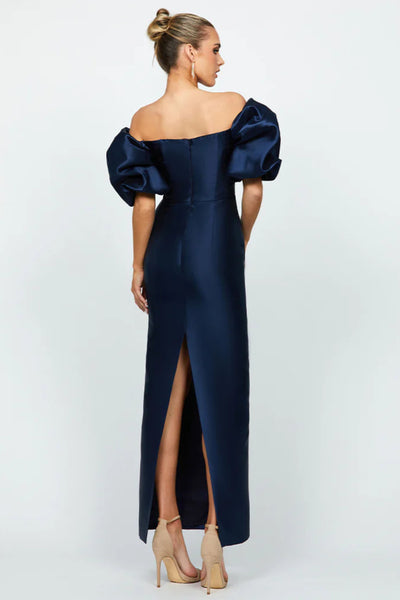 Meredith Puff Sleeve Scooped Gown - Navy