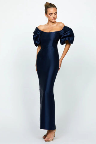 Meredith Puff Sleeve Scooped Gown - Navy